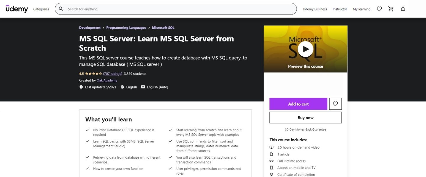 Top 5 MS SQL Server Courses for Beginners