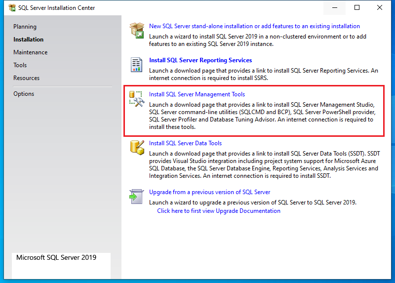 Install Microsoft SQL Server 2019 and SQL Server Management Studio