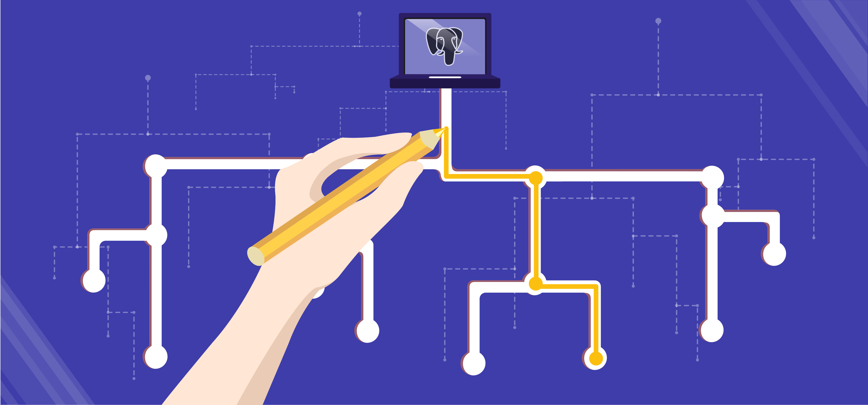 A network leading to a laptop displaying an elephant