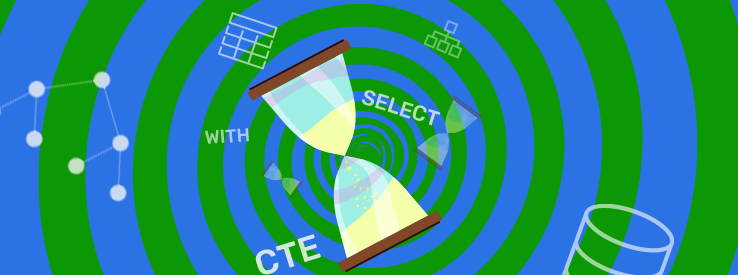 SQL keywords and database icons floating